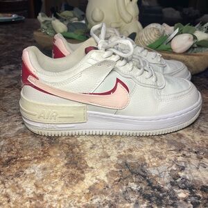Nike White Sneakers with Pink and Red Swoosh